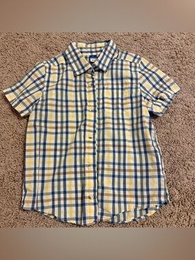 Old Navy Yellow & Blue Short-Sleeve Plaid Button-Down Shirt size 5T